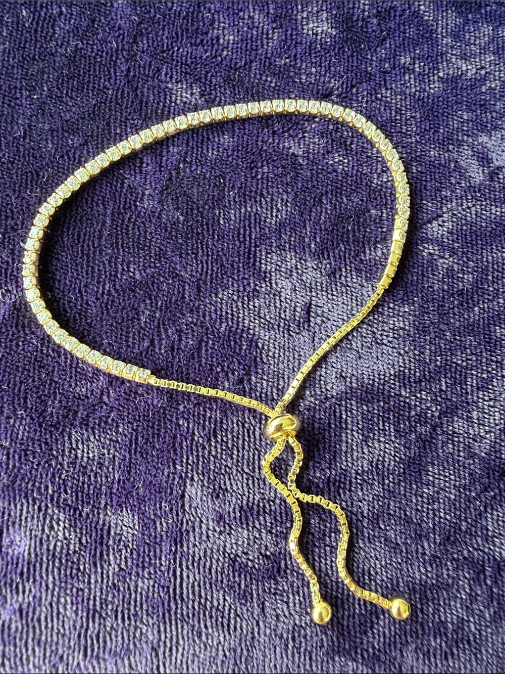 Contemporary 10K gold vermeil minimalist bracelet with crystals, adjustable